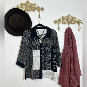 Patchwork embroidered print button down XL
